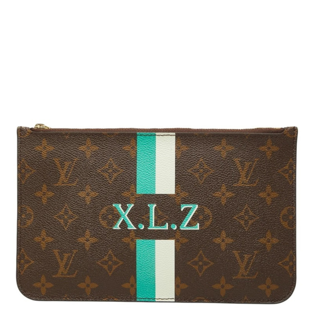 LOUIS VUITTON Brown Monogram Leather Neverfull Pouch
